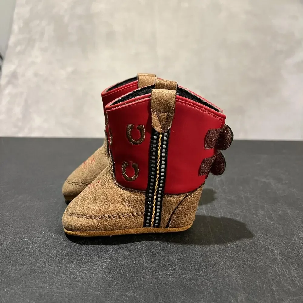 Old West Cowboy Boots Infant Size 1c Red Western Horseshoe Soft Sole Crib